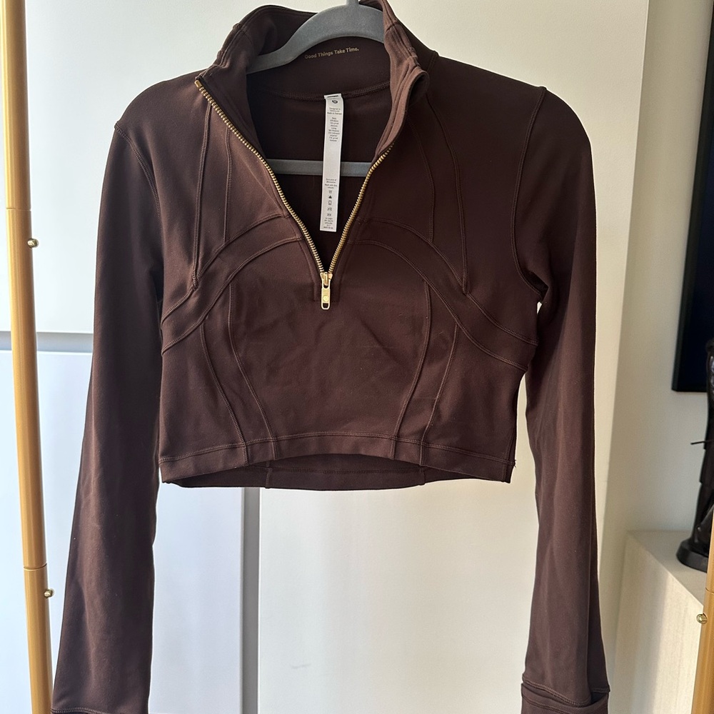 Lululemon Brown Zip-Up Women crop top